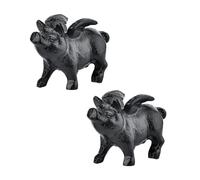 Sungmor Estatua Extravagante de Hierro Fundido con Cerdo Volador, 2 Unidades, rústico, Negro, Lindo Cerdito, pisapapeles, colección de jardín, Figura de Oficina en casa, Escritorio, Adorno para