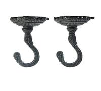 Sungmor - Ganchos de techo de hierro fundido resistentes - 2 ganchos de pared para colgar plantas - negro - ganchos decorativos vintage para colgar macetas, tazas, campanas de viento, linternas
