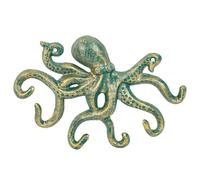 Sungmor Llavero de hierro fundido para pared, colgador decorativo de pulpo con 6 ganchos, ganchos de pared verde vintage para toallas, albornoz, collares, bolsos, correas de perro, decoración náutica