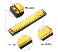 SUNGOOYUE Armónica Profesional, Llave de la Armónica C 24 Hole, Adecuada para el Maestro de Estudiantes de Música Principiante, ABS de Metal, 175 * 29 * 21 Mm (GOLD)
