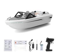 SUNGOOYUE Barco de Control Remoto, Barco de Karting Estanco de 2,4 GHz con Motor sin Escobillas para Piscinas y Lagos, Mini Juguete Eléctrico para Niños y Niñas (White)