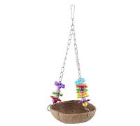 SUNGOOYUE Cama Colgante de Fibra de Coco para Pájaros, Casita para Pájaros de Concha de Coco, Columpio Acrílico de Metal de 12,5 Cm X 33cm, Juguete para Masticar para Jaula de Canario Lovebird Finch