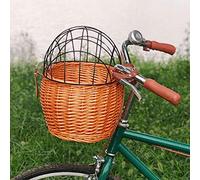 SUNGOOYUE Cesta Delantera para Bicicleta, Transportador de Mascotas de Ratán Tejido a Mano con Cubierta de Malla de Alambre y Accesorios de Liberación Rápida, para Perros Pequeños, Gatos, (color miel)