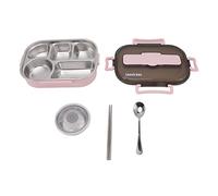 SUNGOOYUE de Acero Inoxidable con 5 Compartimentos, Contenedor de Comida con 4 Clips de Bloqueo para Adultos y Niños, Apto para Lavavajillas, Microondas y Frigorífico, sin BPA (Rosáceo)