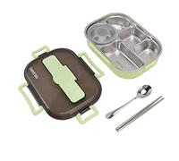 SUNGOOYUE de Acero Inoxidable con 5 Compartimentos, Contenedor de Comida con 4 Clips de Bloqueo para Adultos y Niños, Apto para Lavavajillas, Microondas y Frigorífico, sin BPA (GREEN)