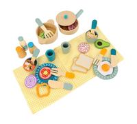 SUNGOOYUE Juego de Comida de Madera, 12 Piezas de Utensilios de Cocina de Madera de Cerezo, Juego de rol Educativo para Niños de 3 a 6 Años, Estimula el Desarrollo Cognitivo, el Aprendizaje