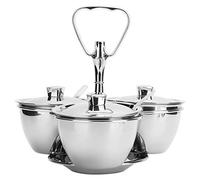 SUNGOOYUE Rejilla de Acero Inoxidable, Juego de 3 Tarros para Condimentos con Base Giratoria de 360 grados, Recipientes Redondos para Condimentos de 300 Ml con Cuchara, para Almacenamiento en el