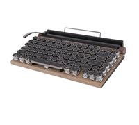 SUNGOOYUE Teclado Retro para Máquina de Escribir, Teclado Mecánico Vintage para Juegos con Interruptores Azules y Retroiluminación Ajustable, Diseño de Teclas Redondas Punk, para (Grano de Madera)