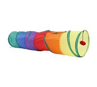 SUNGOOYUE Túnel para Gatos, Túnel de Poliéster para Juegos de Mascotas con Juguete Colgado de Felpa, Tubo Plegable para Gatos de 44 X 9,8 Pulgadas, Diseño de Arcoíris con Orificio para Mirar, para y