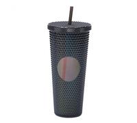 SUNGOOYUE Vaso con Tachuelas Mate de Gran Capacidad de 710 Ml y 24 Oz, Taza de Agua Reutilizable con Aislamiento de Doble Capa, con Tapa a Prueba de Fugas y Pajita, para Beber Jug (Negro transparente)