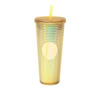 SUNGOOYUE Vaso con Tachuelas Mate de Gran Capacidad de 710 Ml y 24 Oz, Taza de Agua Reutilizable con Aislamiento de Doble Capa, con Tapa a Prueba de Fugas y Pajita, para Beber Jug (Oro transparente)