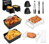 Sungoup 9 Pezzi Accesorios Freidora de Aire, Molde Silicona Freidora de Aire/Estantes para Freidora de Aire/Guantes Cocina/Pincel Cocina/Cepillo Cocina, Molde Silicona Air Fryer compatibles con Ninja