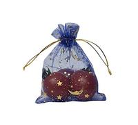 SUNGULF - 100 Bolsas de Organza con cordón para Boda, Fiesta, joyería, Dulces y Regalos, diseño de Estrellas y Luna