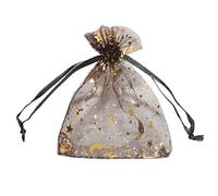 SUNGULF - 100 bolsas de organza con cordón para boda, fiesta, joyería, dulces y regalos, diseño de estrellas y luna