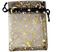 SUNGULF 100 bolsas de organza transparente con cordón de 4 x 6 pulgadas, estrellas y luna, regalos de boda, fiesta, joyas, caramelos, bolsas de regalo (negro)