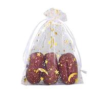SUNGULF 100 bolsas de organza transparente con cordón, estrellas y lunas, para bodas, fiestas, joyas, caramelos, bolsas de regalo (4 x 5 pulgadas, color blanco)