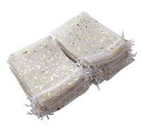 SUNGULF 100 bolsas de organza transparentes con cordón, estrellas y lunas, regalos de boda, fiesta, joyas, caramelos, bolsas de regalo (5 x 7 pulgadas, blanco)