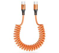 SUNGUY Cable espiralado USB C a USB C, 2 piezas de 1,5 m【0,4 m-1 m】 Cable de carga de 60 W para Android Auto, iPhone 17, 16, 15 Pro Max, Galaxy S24/S23, Google Pixel, iPad Pro, MacBook (naranja)