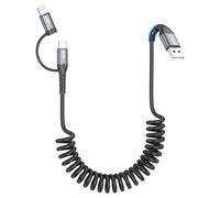 SUNGUY Cable iPhone Espiral, 【0.4m-1m】 MFI Certificado Cable USB a USB C y Lightning compatible con Carplay iPhone 16/15/14/13, Huawei, Xiaomi-Gris