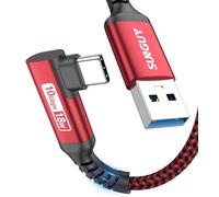 SUNGUY Cable USB C, 0,3 m Ángulo de 90 Grados Android auto Cable de Nailon de Cable USB a USB C Compatible con iPhone 16/15 Pro Max, Galaxy S24/S23/S22, P30 Lite-Rojo