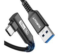 SUNGUY Cable USB C 90 Grados, 0.5M 10Gbps Cable USB A a USB C, Carga Rápida Cable Compatible con Coche Android, Galaxy S22, SSD, Huawei P30/P20, Xiaomi-Negro