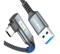 SUNGUY Cable USB C 90 Grados, 25CM 10Gbps Cable USB A a USB C Corto, Carga Rápida Cable Compatible con Coche Android, Galaxy S22, SSD, Huawei P30/P20, Xiaomi-Gris