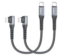 SUNGUY Cable USB C a Light-ning en ángulo recto, Light-ning de 90 grados, cable de carga rápida trenzado para iPhone 14/13/12/11 Pro Max Mini X XS XR Plus SE [Gris, 0.15m, 2Piezas]
