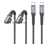 SUNGUY Cable USB C a Light-ning en ángulo recto, Light-ning de 90 grados, cable de carga rápida trenzado para iPhone 14/13/12/11 Pro Max Mini X XS XR Plus SE [Gris, 0.3m, 2Piezas]