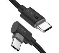 SUNGUY Cable USB C a USB C 90 Grados, 2 piezas 0.15M 60W Cable USB C Carga Rapida, Cable USB Tipo C Compatible con iPhone 16/15 Pro Plus Max, Galaxy S24/ S23, Google Pixel 8/8 Pro