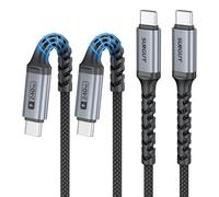 SUNGUY Cable USB C a USB C de 0.6m, [2piezas] cable de carga rápida trenzado USB-C a USB-C de 240 W, cable de carga tipo-C para iPhone 17 16 15 Plus/Pro Max, Galaxy S25/S24/S23 y más - Gris