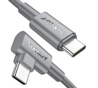 SUNGUY Cable USB-C a USB-C en ángulo,Cable tipo C trenzado de nailon de 90 grados con carga rápida PD de 60 W, compatible con i-Phone 17,16,15 Pro Max, MacBook, Galaxy[0,5m-Gris-2articoli]