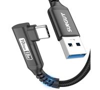 SUNGUY Cable USB C en ángulo, 0,6 m, Android Auto Cable Nylon acodado 10Gbps USB 3.1 Gen 2 USB C Cable compatible con iPhone 16/15 Pro Max, Galaxy S24/S24+/S23/S22, P30 Lite, Redmi 10 - Negro