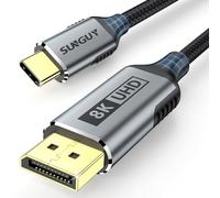 SUNGUY USB-C a DisplayPort Cable 1.5m, 8K@60Hz 4K@240Hz, USB C a DP 32.4Gbps unidireccional compatible con Thunderbolt 4/3 para iPhone 16/15 Pro Max, MacBook Pro/Air, iPad, Mac Mini