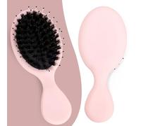 SunHer Mini cepillo de pelo de cerdas de jabalí - Cepillo pequeño de cerdas de jabalí y cerdas de nailon para mujeres y niños, pelo largo y corto para suavizar añadir brillo - Cepillo de pelo tamaño