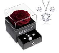 Sunia Eterna Rosa Real Preservada Con Collar y Pendientes de Plata de Ley 925 - Regalo Hecho a Mano Para Mujer, Mama, Novia - Ideal Para Cumpleaños, San Valentin, Navidad