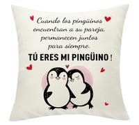 Sunia Pinguino Funda Cojin 45 x 45, Funda de Cojín con 2 Bolsillos, Regalo Aniversario Pareja, Regalos Originales para Mujer Hombre, San Valentin Regalos Mujer, Regalos Cumpleaños Navidad San Valentin