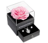 Sunia Regalo di Natale D'Amore per Moglie Fidanzata Mamma e Nonna Vera Rosa Eterna Ti Amo per Sempre con Collana a Cuore per il Compleanno Natale San Valentino Festa Della Mamma