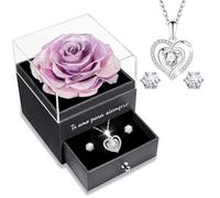 Sunia Regalo Dia de la Madre, Rosa Eterna con Collar y Pendientes de Corazón Plata de Ley 925,Rosa Eterna Natural Preservada Regalos para Mujer Mama Abuela,Regalos Dia de la Madre San Valentin Navidad