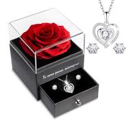 Sunia Regalo Dia de la Madre, Rosa Eterna con Collar y Pendientes de Corazón Plata de Ley 925,Rosa Eterna Natural Preservada Regalos para Mujer Mama Abuela,Regalos Dia de la Madre San Valentin Navidad