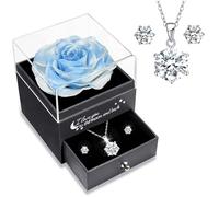 Sunia Regalo Dia de la Madre,Rosa Eterna con Collar y Pendientes de Plata de Ley 925,Rosa Real Preservada para Mama Abuela Novia,Regalo Cumpleaños Mujer,Regalo del Dia de la Madre San Valentin Navidad
