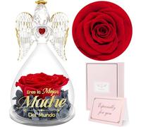 Sunia Regalos Originales para Madres,Rosa Eterna Angel Lleva Impreso Eres la Mejor Madre del Mundo,Flores Preservadas con Figura de Ángel,Regalo Mama Cumpleaños Navidad San Valentin Dia de la Madre