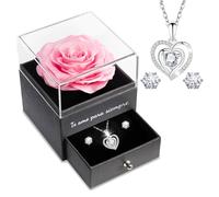 Sunia Regalos Originales para Mujer,Rosa Eterna con Collar y Pendientes de Corazón Plata de Ley 925,Rosa Eterna Natural Preservada Regalos para Mama Abuela,Regalo Navidad San Valentin Dia de la Madre