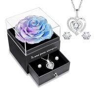 Sunia Regalos Originales para Mujer,Rosa Eterna con Collar y Pendientes de Corazón Plata de Ley 925,Rosa Eterna Natural Preservada Regalos para Mama Abuela,Regalo Navidad San Valentin Dia de la Madre