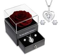 Sunia Regalos Originales para Mujer,Rosa Eterna con Collar y Pendientes de Corazón Plata de Ley 925,Rosa Eterna Natural Preservada Regalos para Mama Abuela,Regalo Navidad San Valentin Dia de la Madre