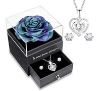 Sunia Regalos Originales para Mujer,Rosa Eterna con Collar y Pendientes de Corazón Plata de Ley 925,Rosa Eterna Natural Preservada Regalos para Mama Abuela,Regalo Navidad San Valentin Dia de la Madre