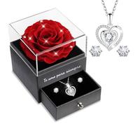Sunia Regalos Originales para Mujer,Rosa Eterna con Collar y Pendientes de Corazón Plata de Ley 925,Rosa Eterna Natural Preservada Regalos para Mama Abuela,Regalo Navidad San Valentin Dia de la Madre