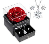 Sunia Regalos Originales para Mujer,Rosa Eterna con Collar y Pendientes de Plata de Ley 925,Rosa Preservada para Mama Abuela Novia,Regalo Cumpleaños Mujer, Regalos Navidad San Valentin Dia de la Madre