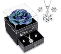 Sunia Regalos Originales para Mujer,Rosa Eterna con Collar y Pendientes de Plata de Ley 925,Rosa Preservada para Mama Abuela Novia,Regalo Cumpleaños Mujer, Regalos Navidad San Valentin Dia de la Madre