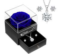 Sunia Regalos Originales para Mujer,Rosa Eterna con Collar y Pendientes de Plata de Ley 925,Rosa Preservada para Mama Abuela Novia,Regalo Cumpleaños Mujer, Regalos Navidad San Valentin Dia de la Madre