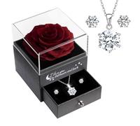 Sunia Regalos Originales para Mujer,Rosa Eterna con Collar y Pendientes de Plata de Ley 925,Rosa Preservada para Mama Abuela Novia,Regalo Cumpleaños Mujer, Regalos Navidad San Valentin Dia de la Madre